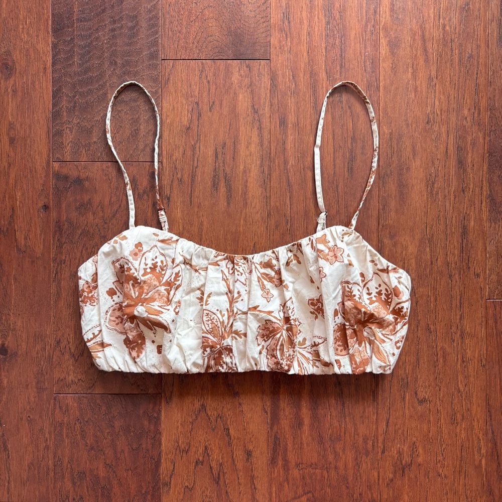 Abercrombie & Fitch Cream Ruched Floral Crop Top | Size M